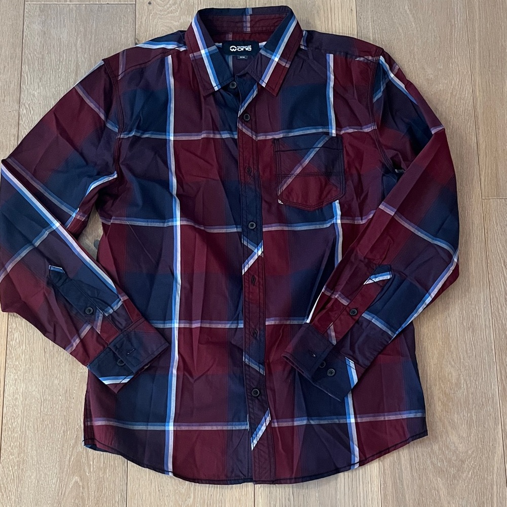 Warehouse One Men's Checkered Shirt - Burgundy and Navy
